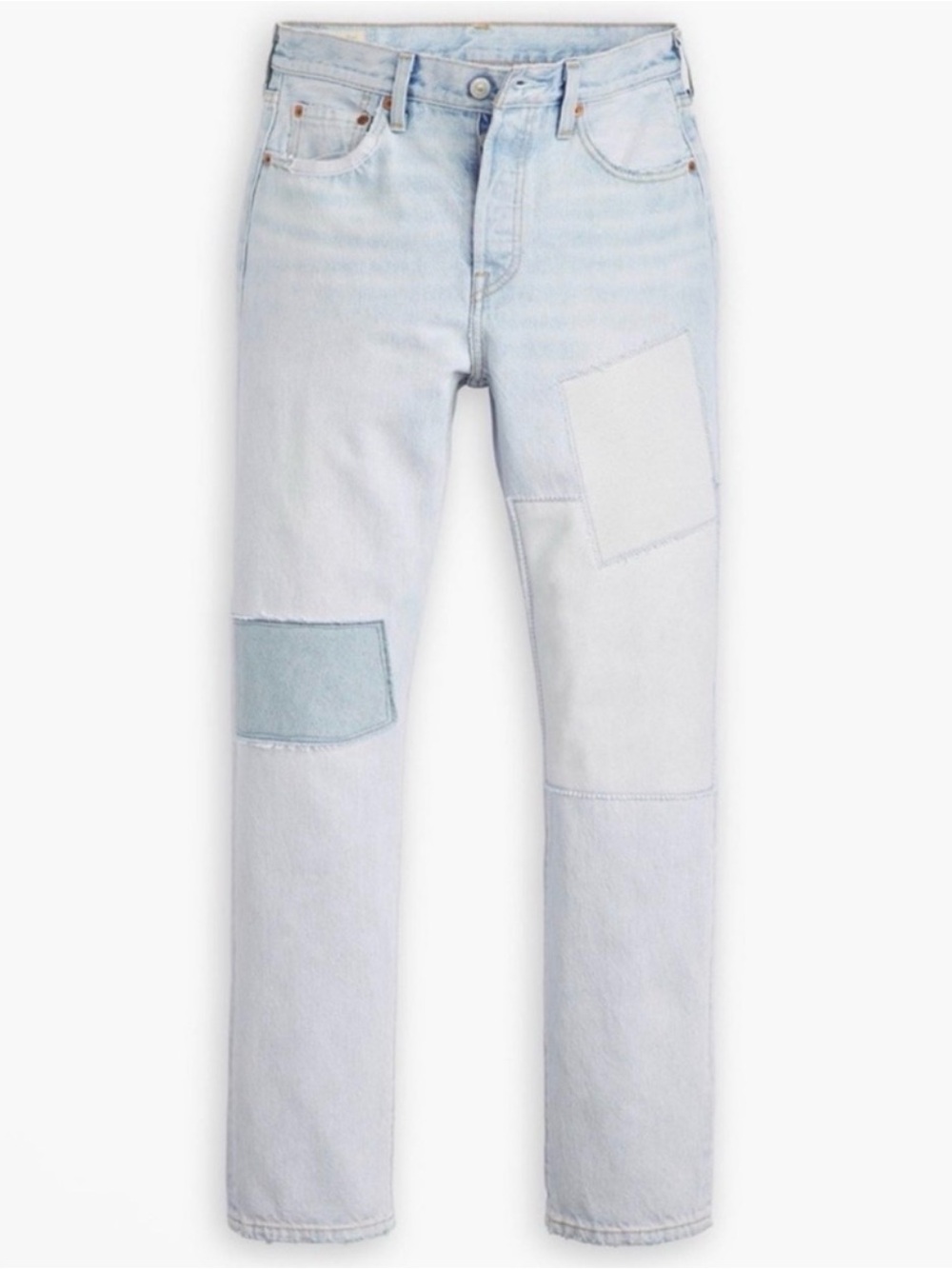 Levi’s 501 Patchwork Distressed Light Wash Straight Leg Jeans Size 24 Coquette